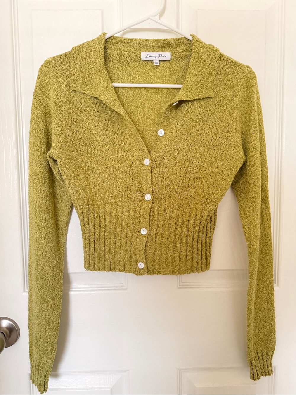 Emory Park Chartreuse Cropped Button-Long Sleeve
